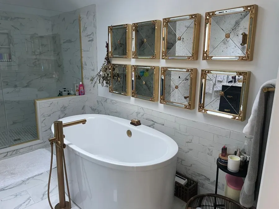 Master bathroom deep cleaned with freestanding tub and marble shower in Maryland