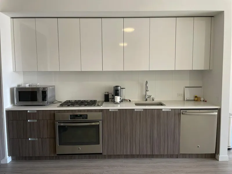 Modern apartment kitchen cleaned after construction work in Maryland