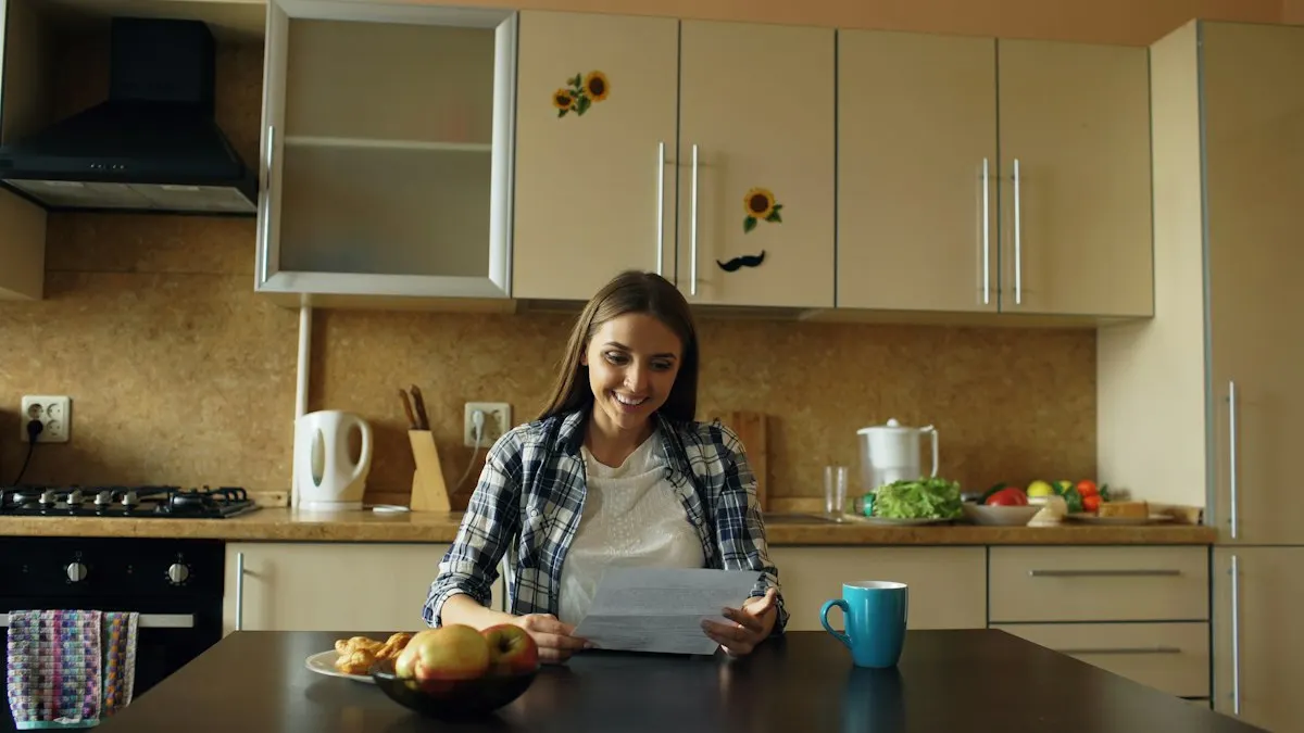Person reading a flat-rate cleaning quote at a kitchen table